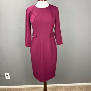 London style collection burgundy red 3/4 sleeve sheath dress Sz 6 office work